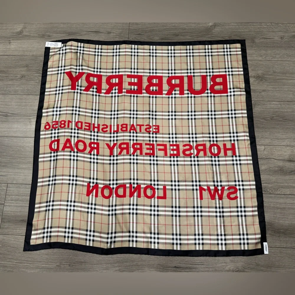Burberry‎ Horseferry Print Vintage Check Silk Square Scarf